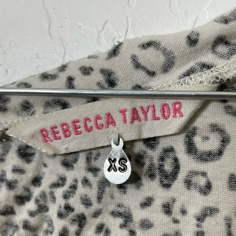 Rebecca Taylor Cheetah Leopard Print Ruffle Cotton Tee  Shirt